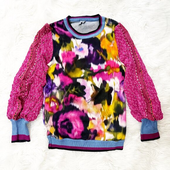 Anthropologie Bl-nk London Pullover Blouse S Pink Contrast Eyelet Puff Sleeve - Picture 5 of 13